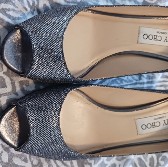 Jimmy Choo Isabel Glittery Peep Toe Kitten Heel Pump Women's 36.5 - Picture 3 of 14